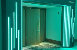 Led Light Strips in Green by a doorway